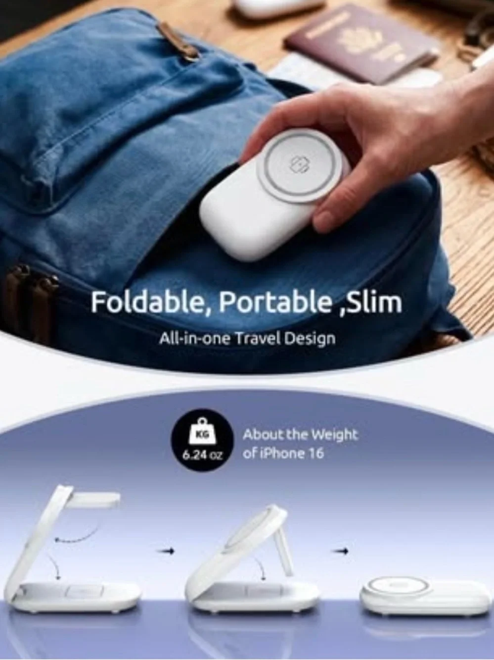 NEW - 3-in-1 Wireless Charging Station for iphone,Foldable Magnetic Stand
